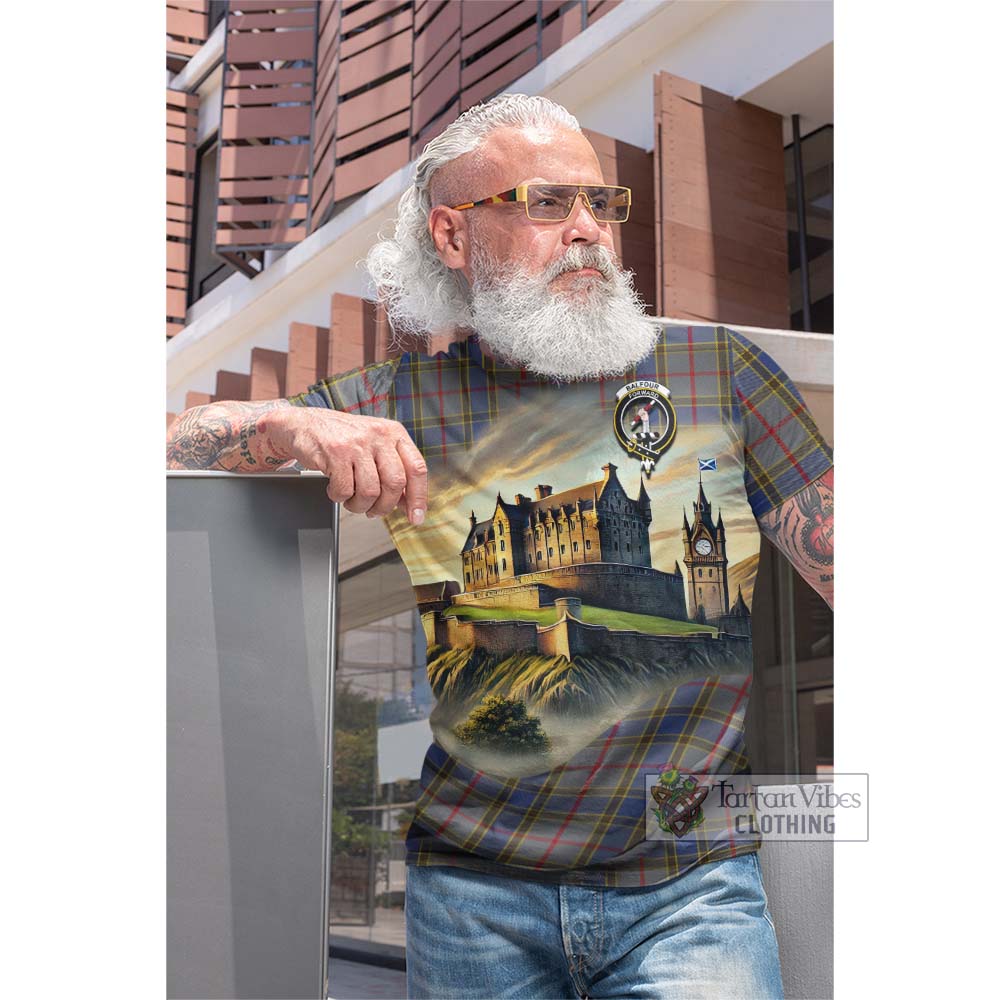 Tartan Vibes Clothing Balfour Tartan Family Crest Cotton T-shirt with Scottish Ancient Castle Style