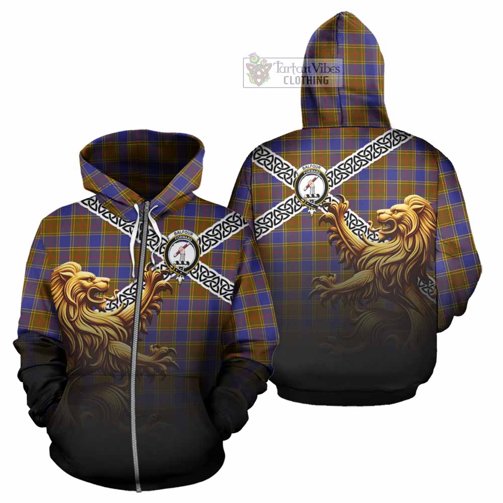 Tartan Vibes Clothing Balfour Crest Tartan Hoodie with Golden Lion Emblem Celtic Style