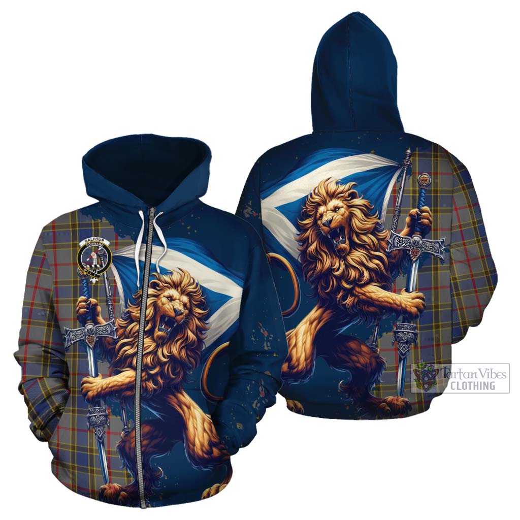 Tartan Vibes Clothing Balfour Tartan Family Crest Cotton Hoodie with Scottish Majestic Lion