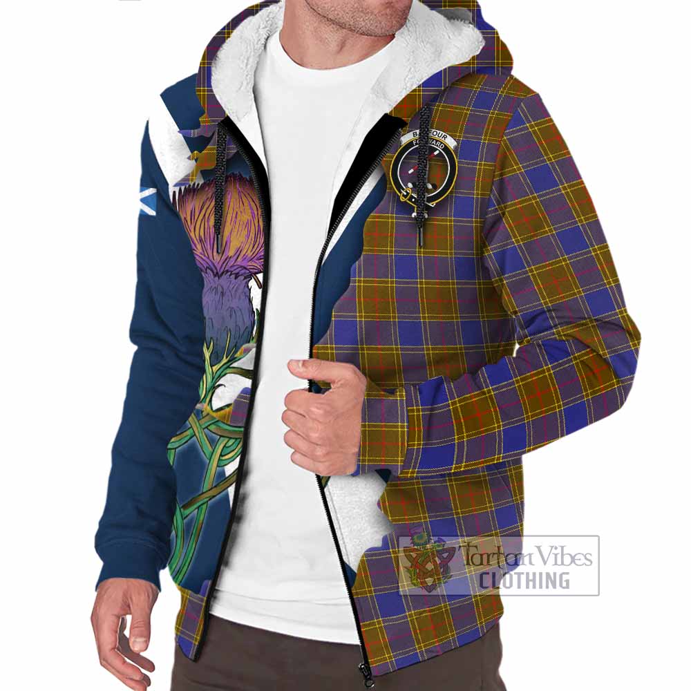 Tartan Vibes Clothing Balfour Tartan Family Crest Sherpa Hoodie Scottish Thistle Celtic Inspired