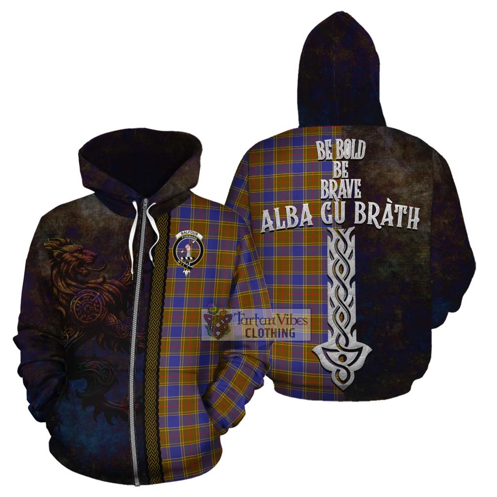 Tartan Vibes Clothing Balfour Tartan Family Crest Cotton Hoodie Alba Gu Brath Be Brave Lion Ancient Style