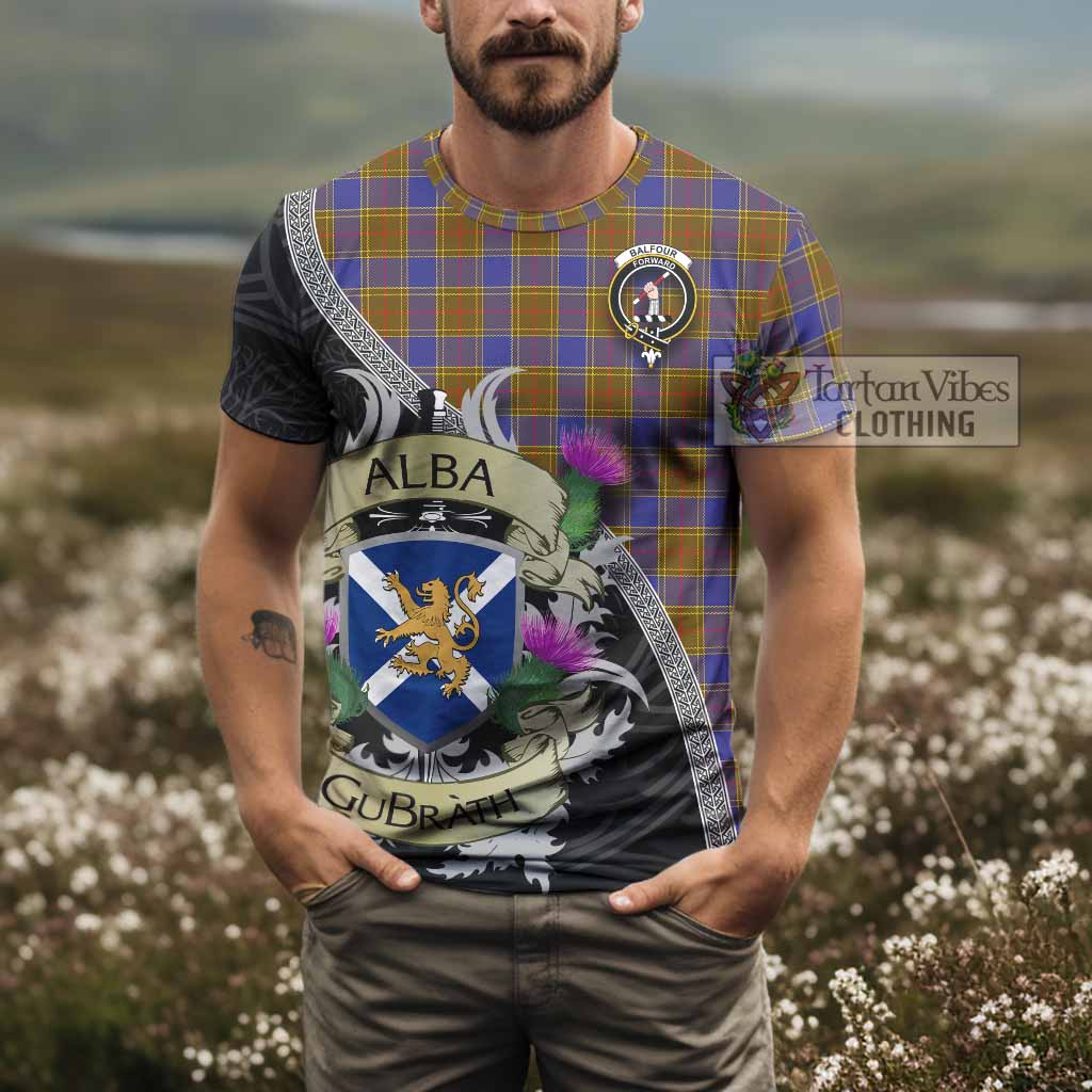 Tartan Vibes Clothing Balfour Tartan Family Crest T-Shirt Lion Rampant Royal Thistle Shield Celtic Inspired