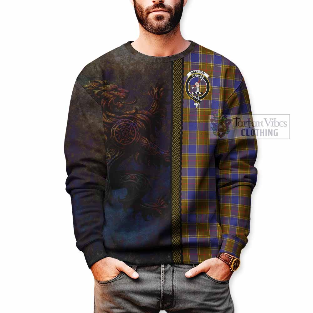 Tartan Vibes Clothing Balfour Tartan Family Crest Sweatshirt Alba Gu Brath Be Brave Lion Ancient Style