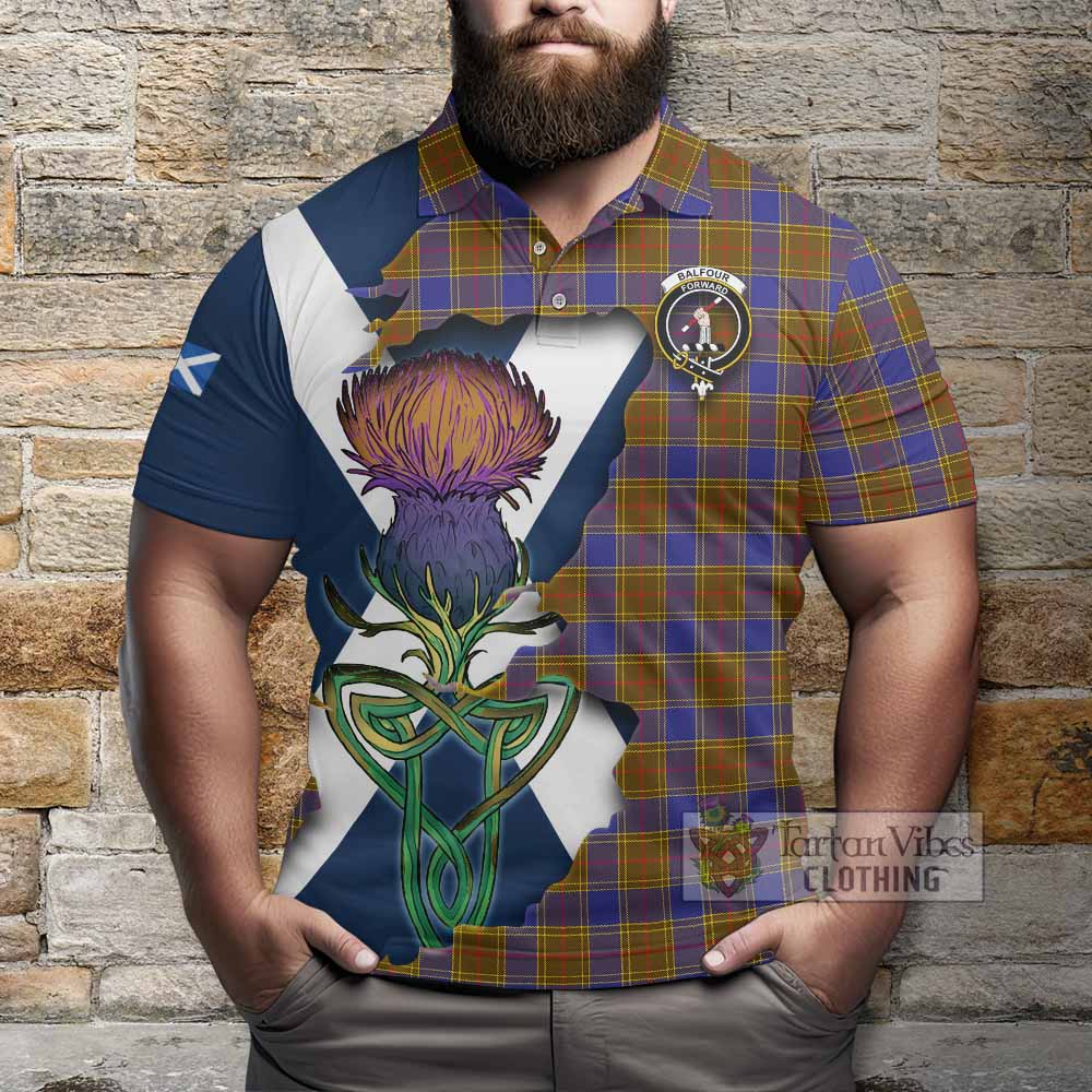 Tartan Vibes Clothing Balfour Tartan Family Crest Polo Shirt Scottish Thistle Celtic Inspired