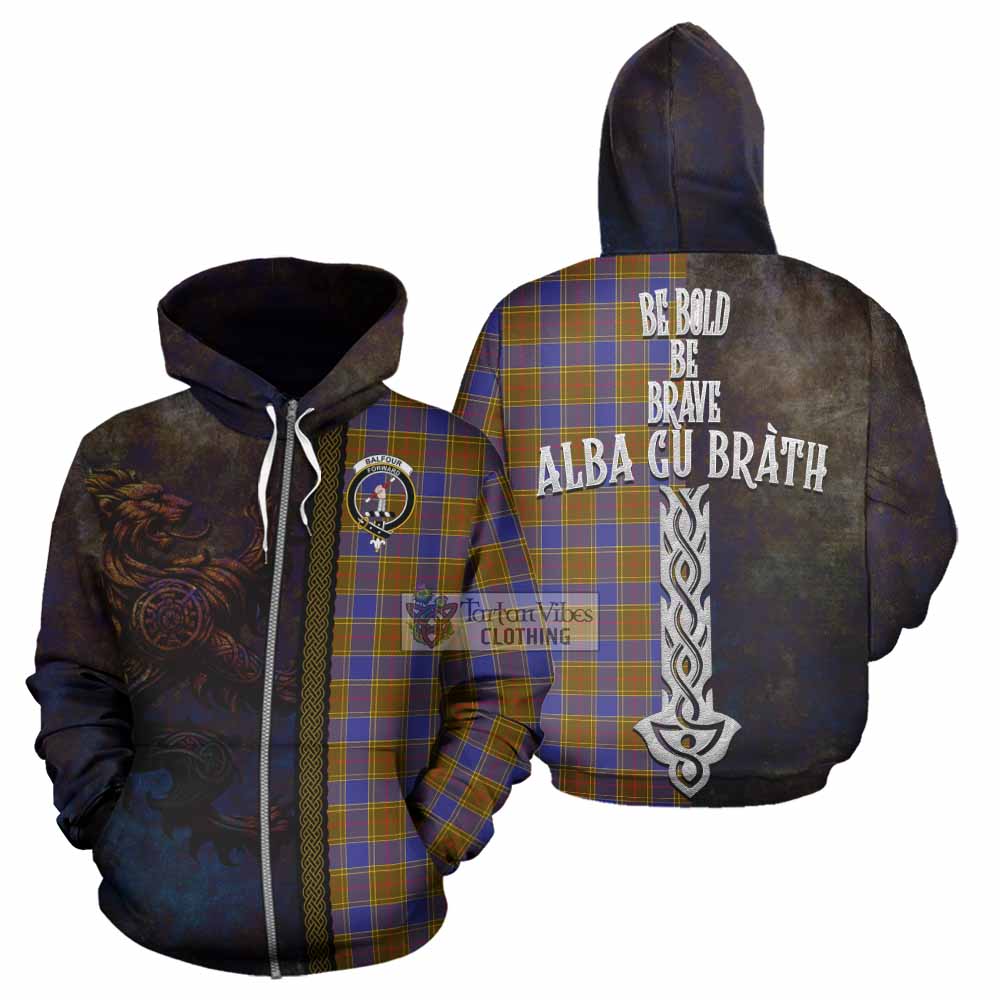 Tartan Vibes Clothing Balfour Tartan Family Crest Hoodie Alba Gu Brath Be Brave Lion Ancient Style