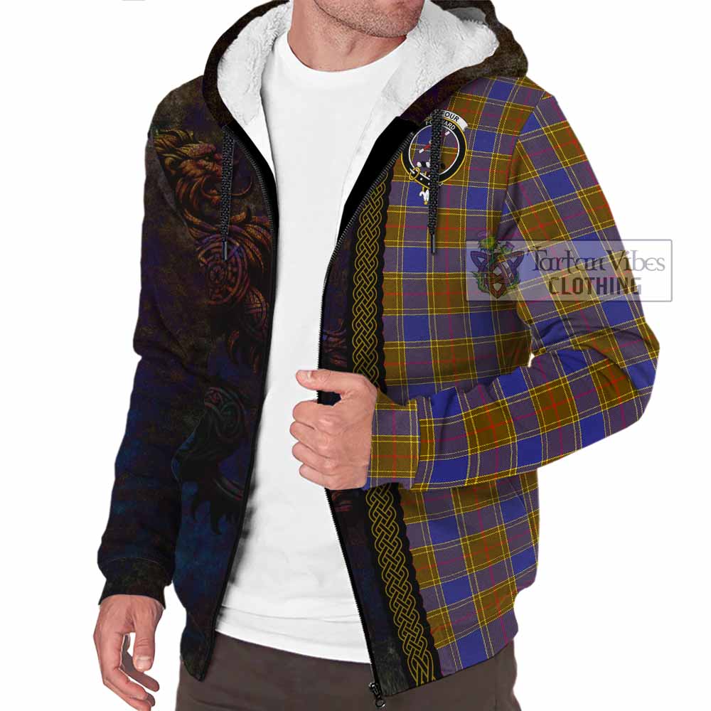 Tartan Vibes Clothing Balfour Tartan Family Crest Sherpa Hoodie Alba Gu Brath Be Brave Lion Ancient Style