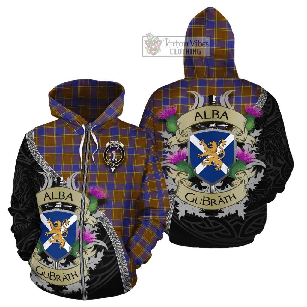 Tartan Vibes Clothing Balfour Tartan Family Crest Cotton Hoodie Lion Rampant Royal Thistle Shield Celtic Inspired