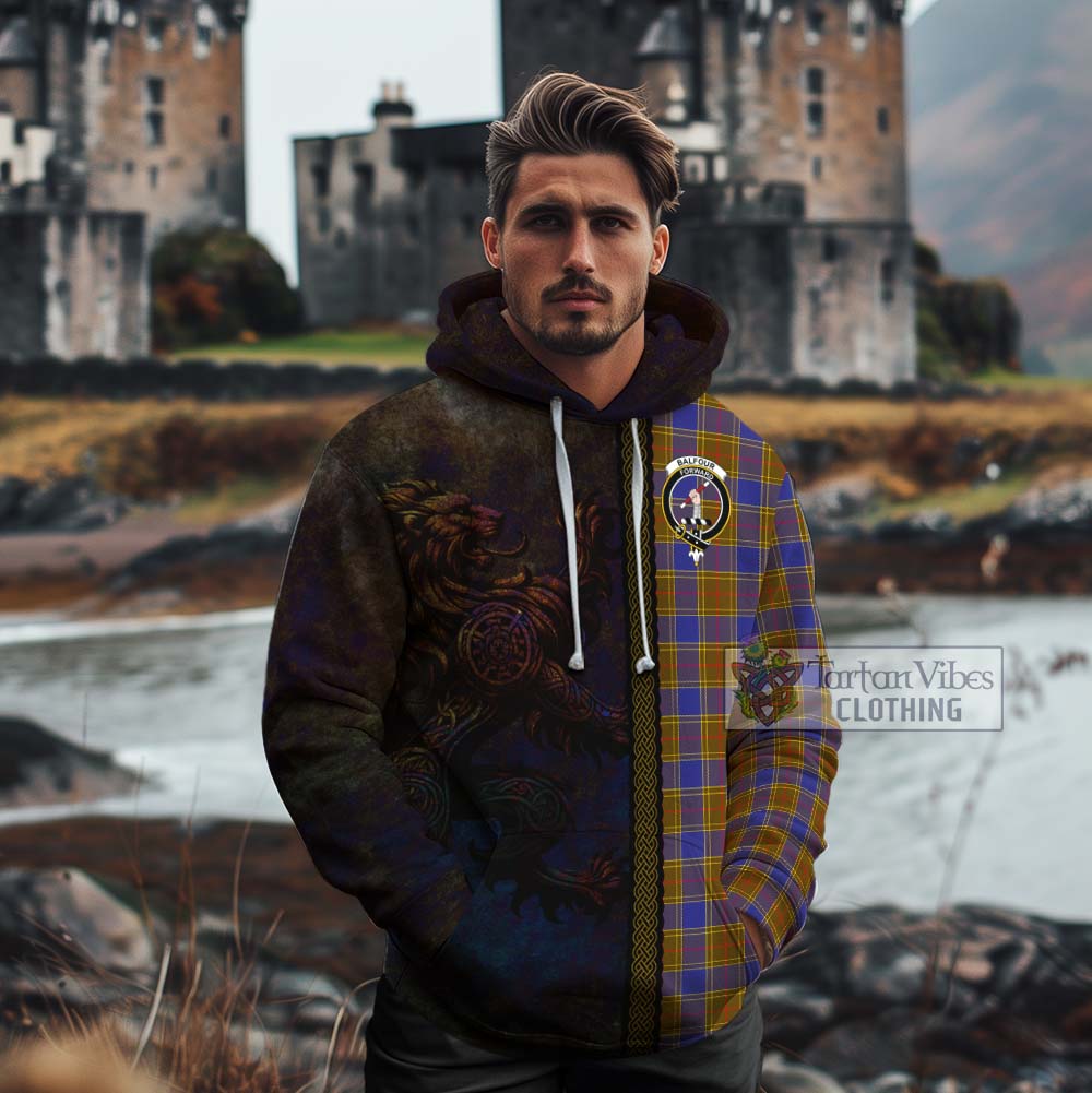 Tartan Vibes Clothing Balfour Tartan Family Crest Cotton Hoodie Alba Gu Brath Be Brave Lion Ancient Style