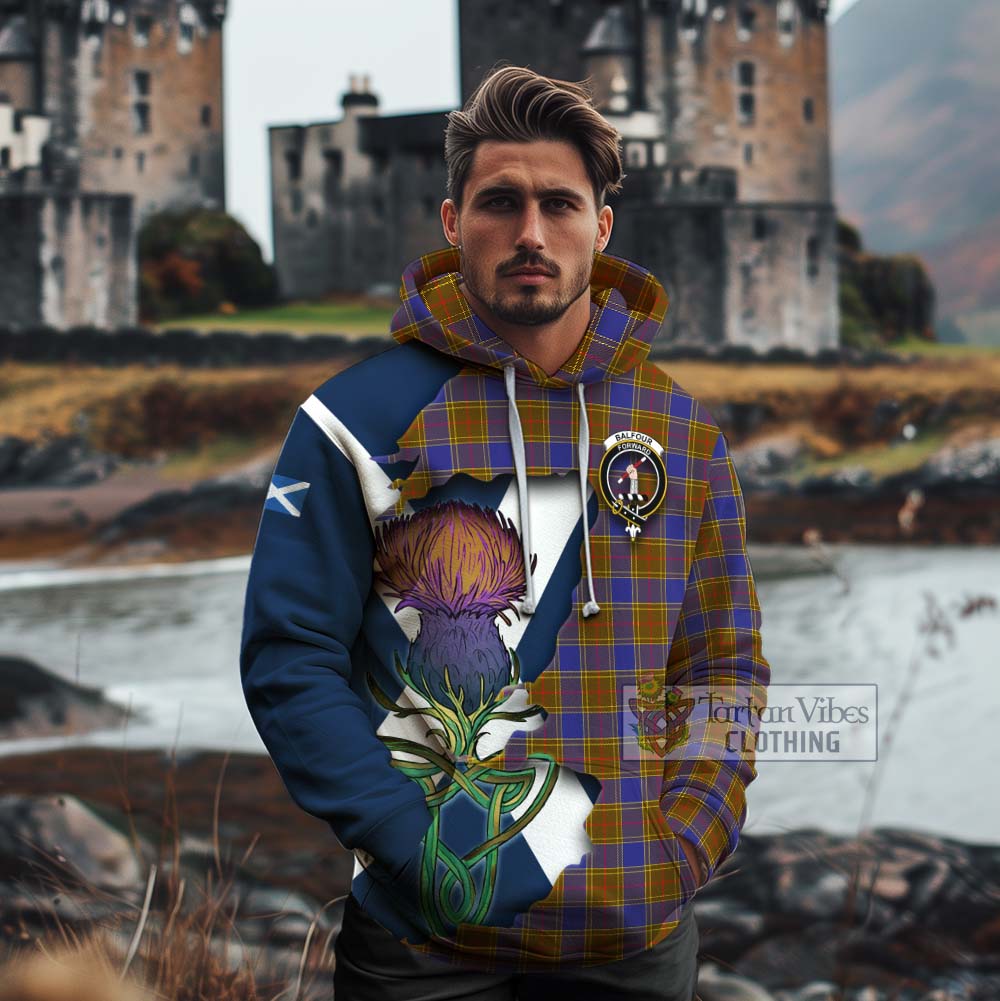 Tartan Vibes Clothing Balfour Tartan Family Crest Cotton Hoodie Scottish Thistle Celtic Inspired