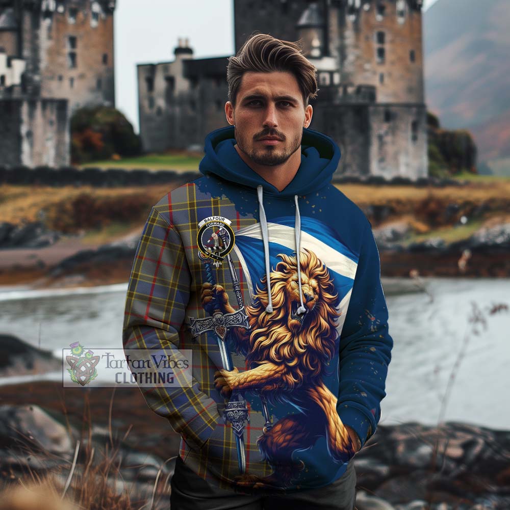 Tartan Vibes Clothing Balfour Tartan Family Crest Cotton Hoodie with Scottish Majestic Lion