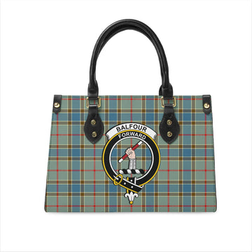 Balfour Blue Tartan Leather Bag with Family Crest