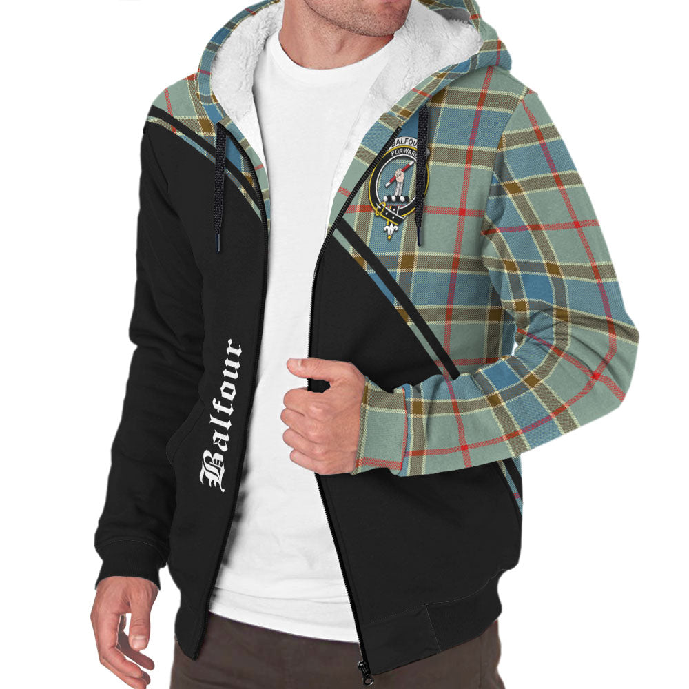 Balfour Blue Tartan Sherpa Hoodie with Family Crest Curve Style Unisex - Tartanvibesclothing