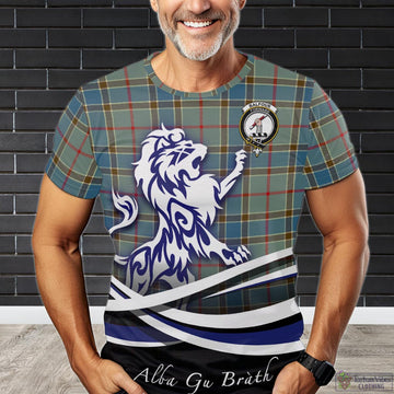 Balfour Blue Tartan T-Shirt with Alba Gu Brath Regal Lion Emblem
