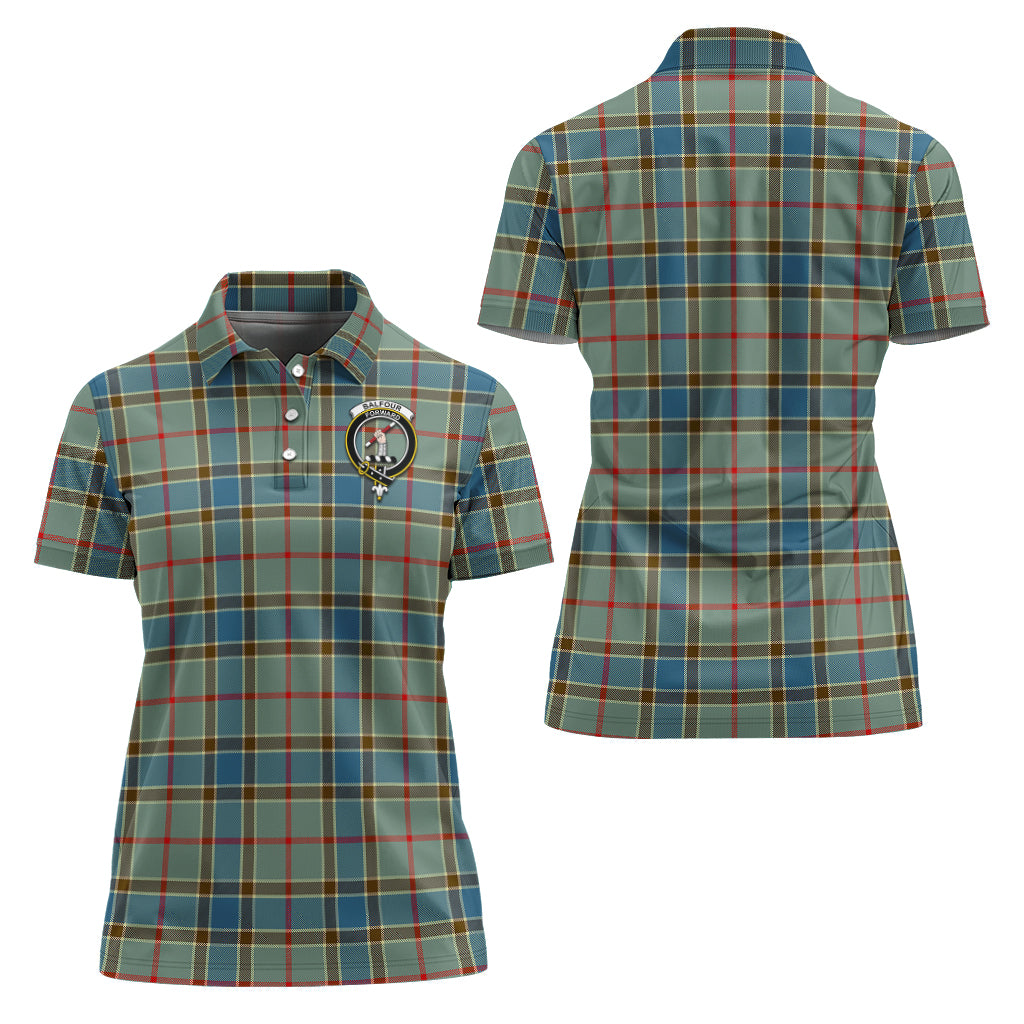 Balfour Blue Tartan Polo Shirt with Family Crest For Women Women - Tartanvibesclothing
