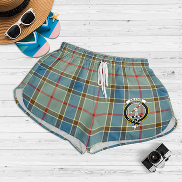 Balfour Blue Tartan Womens Shorts with Family Crest