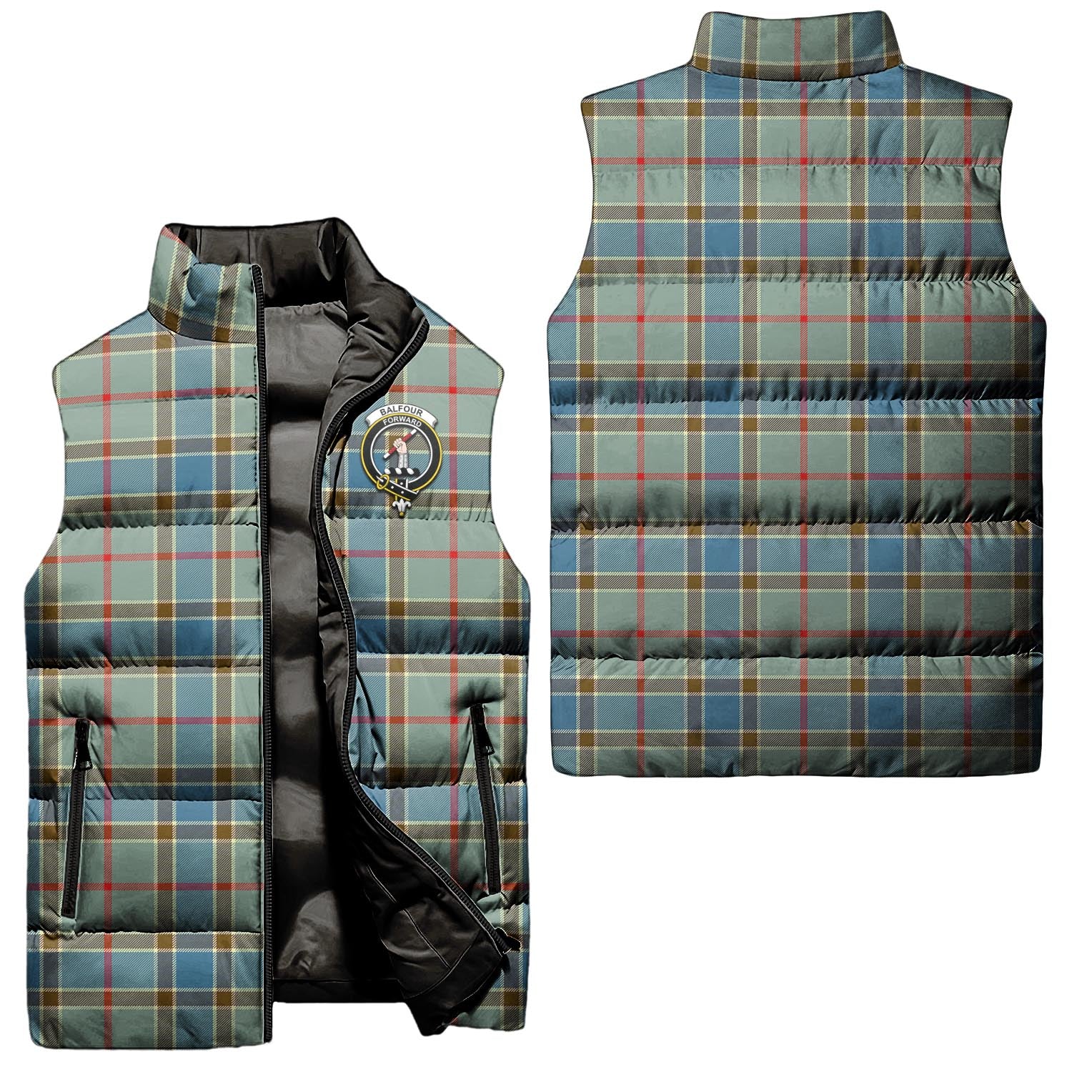 Balfour Blue Tartan Sleeveless Puffer Jacket with Family Crest Unisex - Tartanvibesclothing