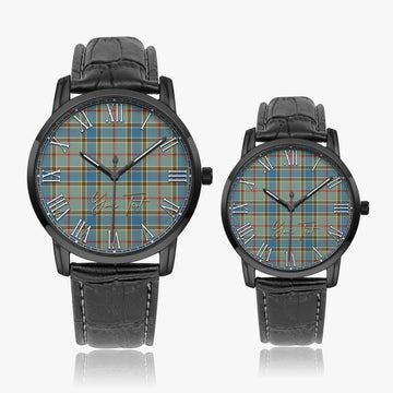 Balfour Blue Tartan Personalized Your Text Leather Trap Quartz Watch