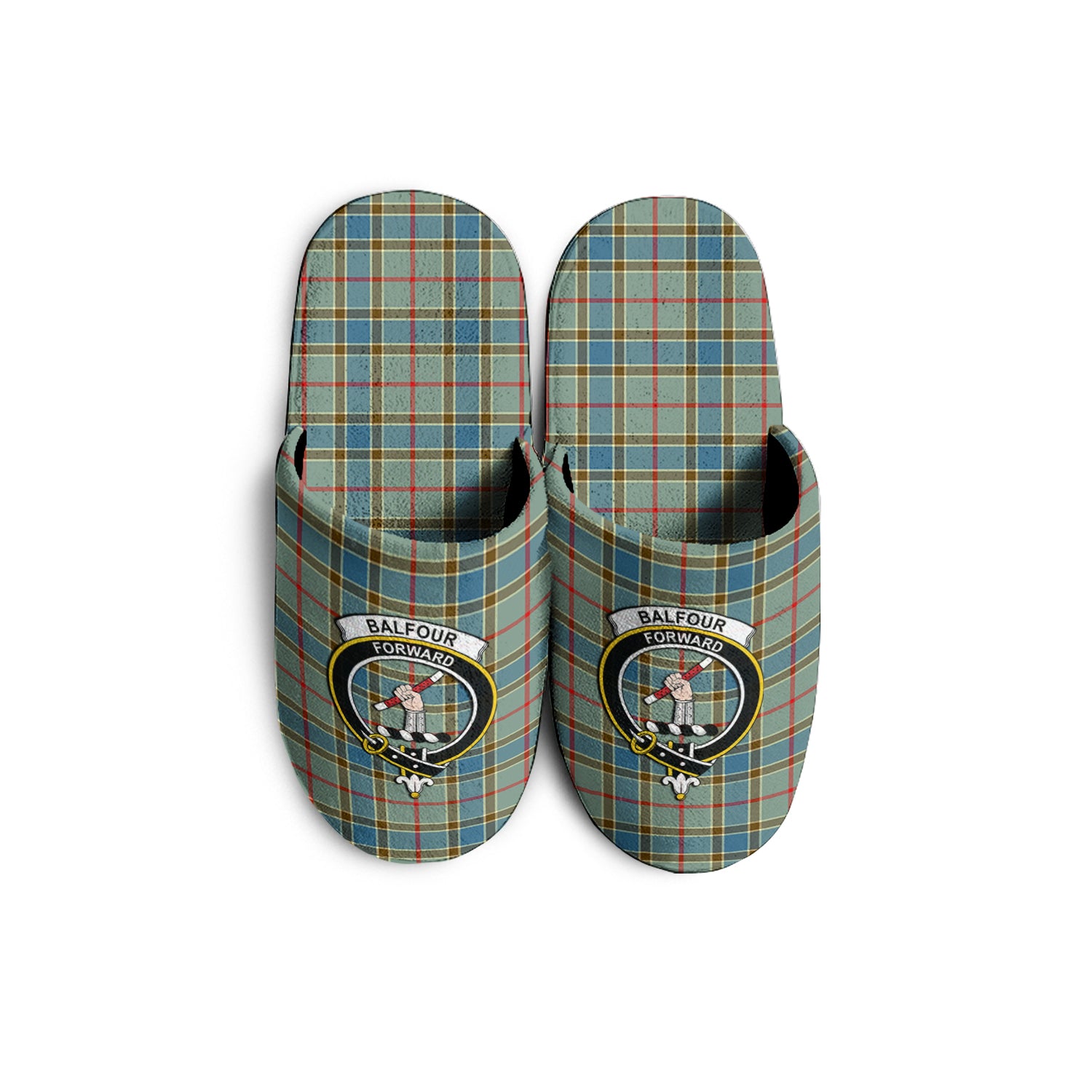 Balfour Blue Tartan Home Slippers with Family Crest - Tartanvibesclothing