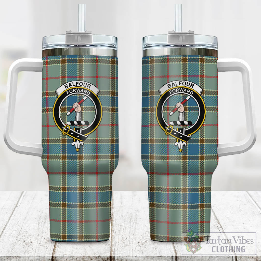 Tartan Vibes Clothing Balfour Blue Tartan and Family Crest Tumbler with Handle