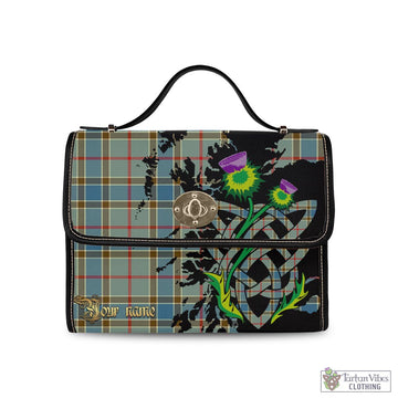 Balfour Blue Tartan Waterproof Canvas Bag with Scotland Map and Thistle Celtic Accents