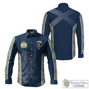 Balfour Blue Tartan Long Sleeve Button Up Shirt with Family Crest and Lion Rampant Vibes Sport Style