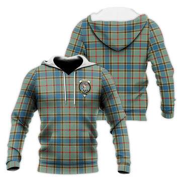 Balfour Blue Tartan Knitted Hoodie with Family Crest