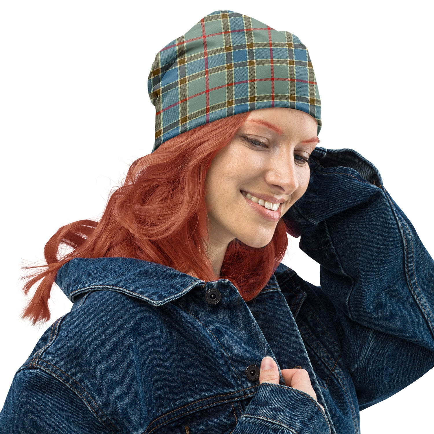 Balfour Blue Tartan Beanies Hat One Size 22 inches 15.5 inches - Tartanvibesclothing