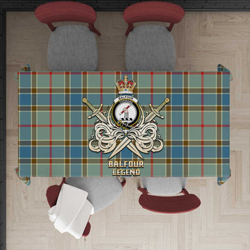 Balfour Blue Tartan Tablecloth with Clan Crest and the Golden Sword of Courageous Legacy
