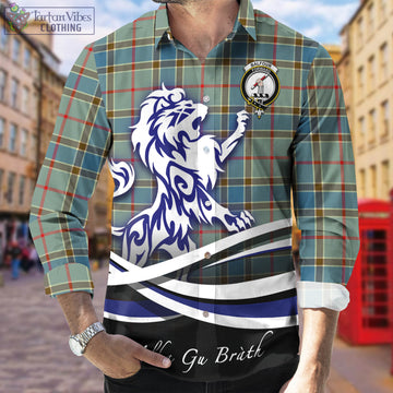 Balfour Blue Tartan Long Sleeve Button Up Shirt with Alba Gu Brath Regal Lion Emblem