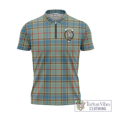Balfour Blue Tartan Zipper Polo Shirt with Family Crest