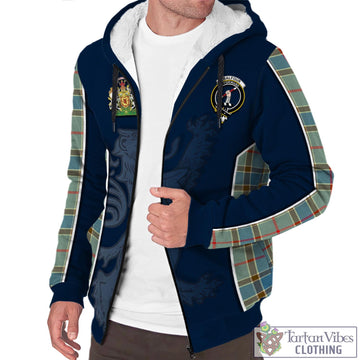 Balfour Blue Tartan Sherpa Hoodie with Family Crest and Lion Rampant Vibes Sport Style