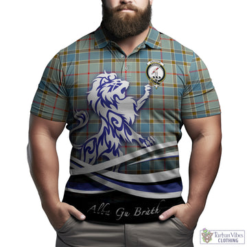 Balfour Blue Tartan Polo Shirt with Alba Gu Brath Regal Lion Emblem