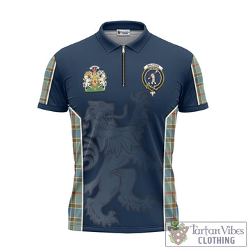 Balfour Blue Tartan Zipper Polo Shirt with Family Crest and Lion Rampant Vibes Sport Style