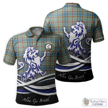Balfour Blue Tartan Polo Shirt with Alba Gu Brath Regal Lion Emblem