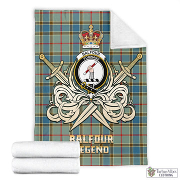 Balfour Blue Tartan Blanket with Clan Crest and the Golden Sword of Courageous Legacy
