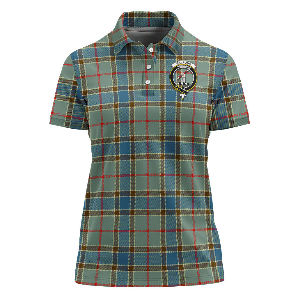 Balfour Blue Tartan Polo Shirt with Family Crest For Women - Tartanvibesclothing
