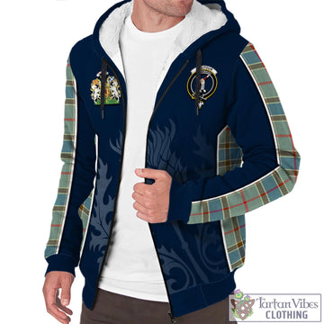 Balfour Blue Tartan Sherpa Hoodie with Family Crest and Scottish Thistle Vibes Sport Style