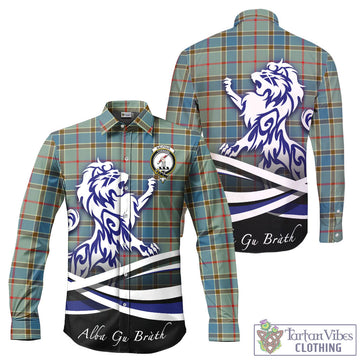 Balfour Blue Tartan Long Sleeve Button Up Shirt with Alba Gu Brath Regal Lion Emblem