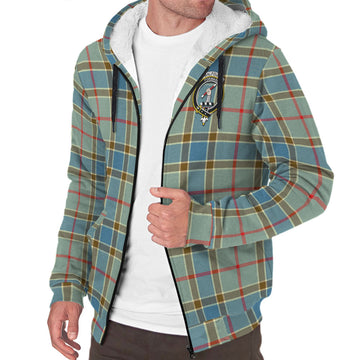 Balfour Blue Tartan Sherpa Hoodie with Family Crest