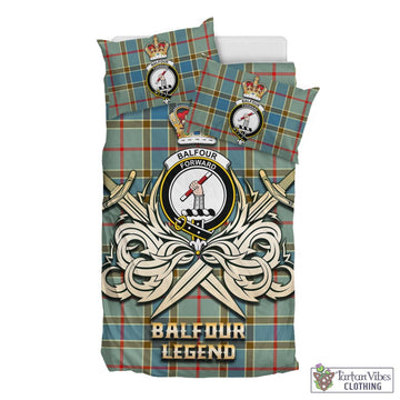 Balfour Blue Tartan Bedding Set with Clan Crest and the Golden Sword of Courageous Legacy