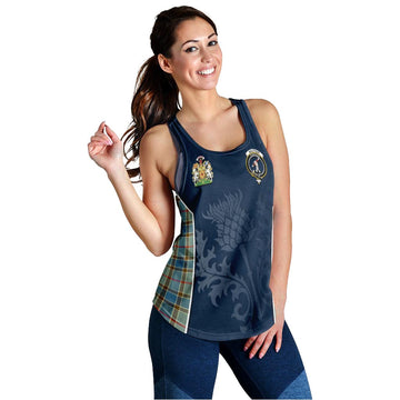 Balfour Blue Tartan Women's Racerback Tanks with Family Crest and Scottish Thistle Vibes Sport Style