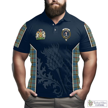 Balfour Blue Tartan Men's Polo Shirt with Family Crest and Scottish Thistle Vibes Sport Style