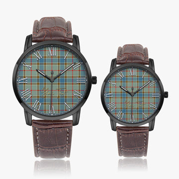 Balfour Blue Tartan Personalized Your Text Leather Trap Quartz Watch