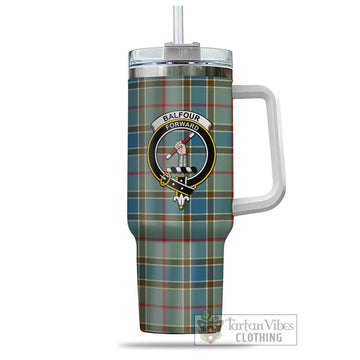 Balfour Blue Tartan and Family Crest Tumbler with Handle
