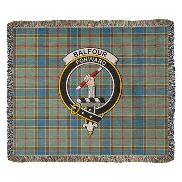Balfour Blue Tartan Woven Blanket with Family Crest