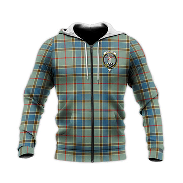 Balfour Blue Tartan Knitted Hoodie with Family Crest