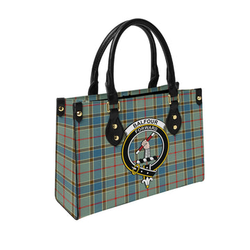 Balfour Blue Tartan Leather Bag with Family Crest
