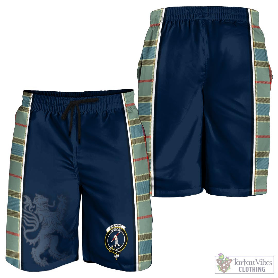 Tartan Vibes Clothing Balfour Blue Tartan Men's Shorts with Family Crest and Lion Rampant Vibes Sport Style