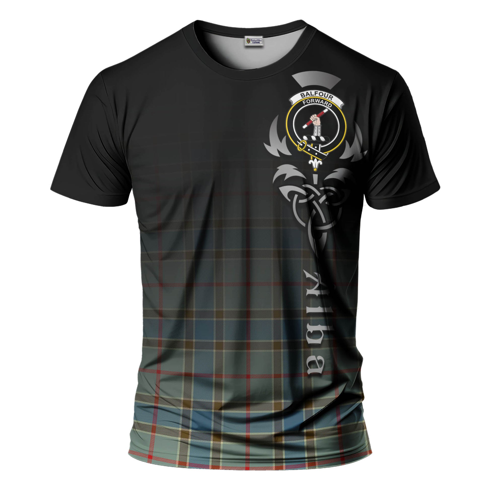 Tartan Vibes Clothing Balfour Blue Tartan T-Shirt Featuring Alba Gu Brath Family Crest Celtic Inspired