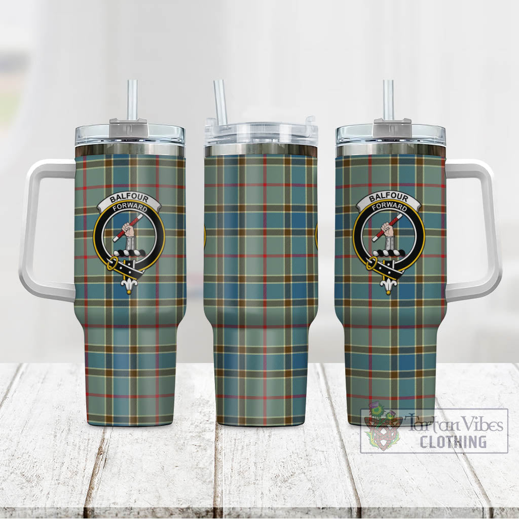 Tartan Vibes Clothing Balfour Blue Tartan and Family Crest Tumbler with Handle